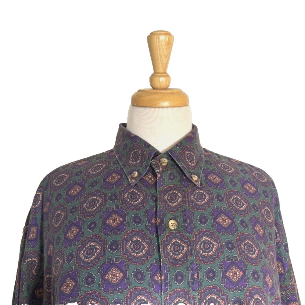 GANT Salty‎ Dog VTG Mens Button Up Shirt Size Large Geometric Green 100% Cotton